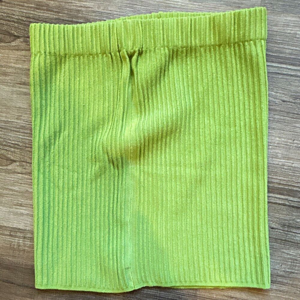 Women’s Green Ribbed Knit Strapless Tube Top Shirt Solid Pullover Size S